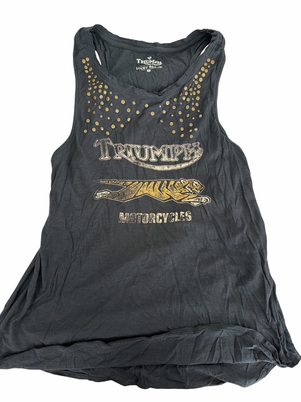 Lucky Brand Triumph Motorcycles Studded Graphic Tank Top Sz Large Charcoal Gray